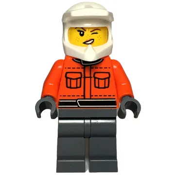 Pit Crew, Reddish Orange Torso, Dark Bluish Grey Legs, Female, Wink