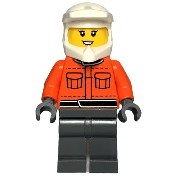 Pit Crew, Reddish Orange Torso, Dark Bluish Grey Legs, Female, Smile