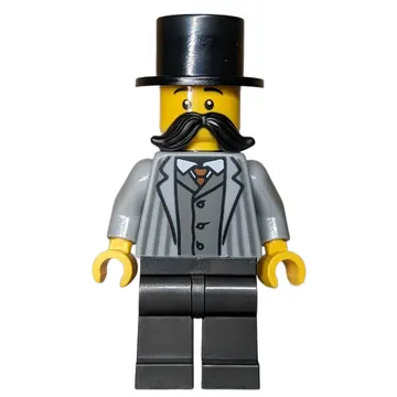 Passenger, Light Bluish Grey Torso, Pearl Titanium Legs, Black Hat, Moustache