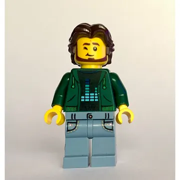 Man, Dark Green Torso, Sand Blue Legs, Dark Brown Hair
