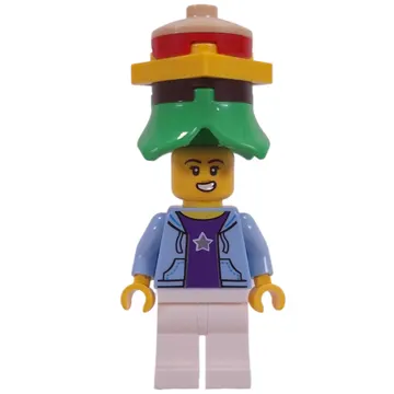 Bright Light Blue Torso, White Legs, Hamburger Hat