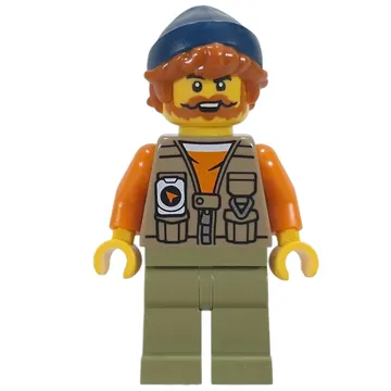 Fisherman, Dark Tan Vest, Oive Green Legs, Dark Blue Beanie