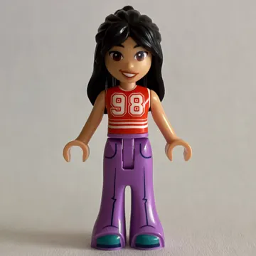 Liann, Reddish Orange Top, Lavender Pants