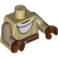 Torso Jedi Robe, White Undershirt & Reddish Brown Belt Print (Nahdar Vebb), Dark Tan Arms, Reddish Brown Hands