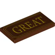 Tile 2 x 4 with Yellow 'GREAT' and Fancy Outline Print