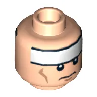 Minifig Head Batman, White Stripe on Forehead and Cheek Lines, Frown / Determined Print