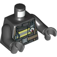 Torso Coat with Reflective Stripes with Utility Belt / Fire Badge on Back Print, Black Arms, Dark Bluish Gray Hands