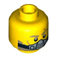 Minifig Head Chuck Stonebreaker, Light Brown Eyebrows and Beard, Scar, Open Mouth with Teeth / Breathing Apparatus Print