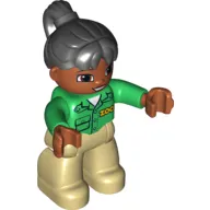 Duplo Figure with Ponytail Black, With Dark Orange Face - Zoo Shirt