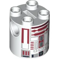 Brick Round 2 x 2 x 2 Robot Body, Axle Holder '+' Orientation with Dark Red Astromech Droid with Solid Black Rectangle Print (R4-P17)