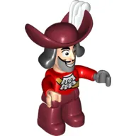 Duplo Figure Hook, Large Dark Red Hat with White Feather, Jacket with White Ruffles Print