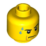 Minifig Head, Stern Eyebrows, White Pupils, Frown, Sweat Drops Print