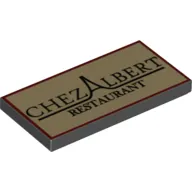 Tile 2 x 4 with Stylised Black 'Chez Albert Restaurant' Print on Tan Background