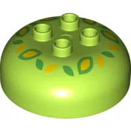 Duplo Brick Round 4 x 4 Dome Top with 2 x 2 Studs - Green and Yellow Flowers/Leaves Print