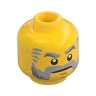 Minifig Head, Beard Gray with Gray Eyebrows, Sideburns and Stern Print