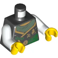 Torso Robe with Dark Green Sash, Gold Asian Characters, Torn / Purple Tattoo on Back Print, White Arms, Yellow Hands