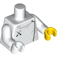 Torso, Odd Hands, Fencing Plastron with 2 Black Crossed Swords Print, White Arms, Left Yellow Hand, Right White Hand