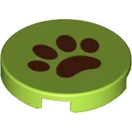 Tile Round 2 x 2 with Bottom Stud Holder with Brown Paw Print