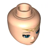 Minidoll Head with Blue Eyes, Medium Nougat Lips, Closed Mouth and Golden Elven Tattoo Print