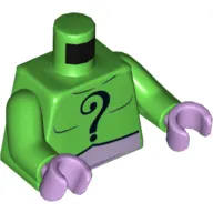 Torso Bodysuit, Black Question Mark on Chest and Back and Lavender Belt Print (The Riddler), Bright Green Arms, Lavender Hands