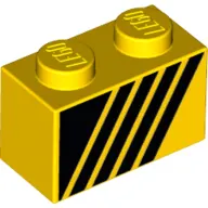 Brick 1 x 2 with Black Triangle and 4 Stripes Leaning Right