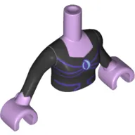 Minidoll Torso Woman with Black Bodice Top with Shiny Blue Eclipse and Dark Purple Lines Print, Lavender Arms with Hands with Black Sleeves Print (Eclipso)