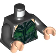 Torso Catsuit with Dark Green Contour Lines and Green Swirly Print (Hela), Black Arms, Light Nougat Hands
