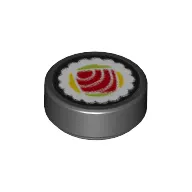 Tile Round 1 x 1 with Striped Pink Tuna Rectangle Sushi Print