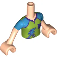 Minidoll Torso Girl with Lime Shirt, Dark Azure Shoulders, with Dark Purple Lines, Pocket, Lightning Bolt