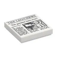 Tile 2 x 2 with 'THE LEGO NEWS' and 'The greatest hero ever!' Print