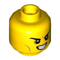 Minifig Head, Mean Angry Grin, Teeth, Black Eyes/Bags