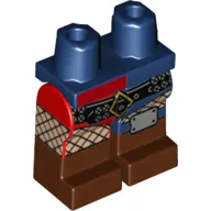 Hips and Dark Blue Left Leg, Red Right Leg and Reddish Brown Boots Pattern, Fish Stocking, Black Belt, Buckle, Knee Cap