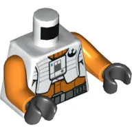 Torso Vest with Rebel Logo, White and Orange Pilot Suit, Dark Bluish Grey Belt Print Orange Arms, Black Hands