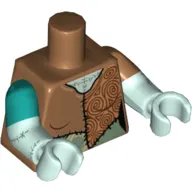Torso, Odd Dual Molded Arms, Patchwork Ragdoll Print, Left Medium Nougat Sleeve, Right Dark Turquoise Sleeve Pattern, Light Aqua Arms and Hands