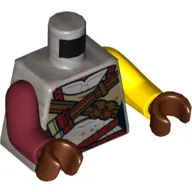 Torso Odd Arms, Armor, Reddish Brown Straps, Dark Tan Undershirt Print, Left Yellow Arm, Right Dark Red Arm, Reddish Brown Hands