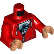 Torso Sweater, Zipper, White Shirt with Jurassic World Logo Print, Red Arms, Nougat Hands