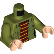 Torso Jacket, Red/Yellow Striped Shirt, Pockets Print, Olive Green Arms, Light Nougat Hands