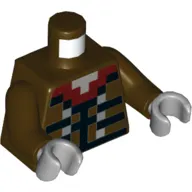 Torso Pixelated Black, Dark Red, and Silver Squares (Buttons) Print, Dark Brown Arms, Light Bluish Gray Hands