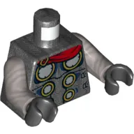 Torso Armor with Gold Rings and Red Cape End Print (Thor), Flat Silver Arms, Black Hands