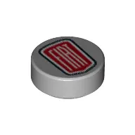 Tile Round 1 x 1 with White 'FIAT' Logo on Red Field, Black Border