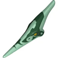 Animal Body Part, Dinosaur, Pteranodon Head with Eyes and Dark Green Stripes Print