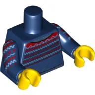 Torso Sweater with Red and Bright Light Blue Pattern Print, Dark Blue Arms, Yellow Hands