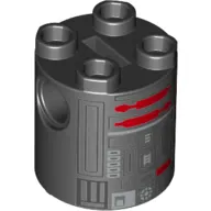 Brick Round 2 x 2 x 2 Robot Body, Axle Holder '+' Orientation with Silver and Dark Red Astromech Droid Print (U5-GG)