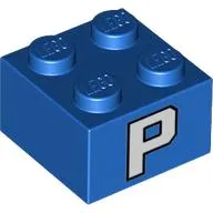 Brick 2 x 2 with White 'P' Print