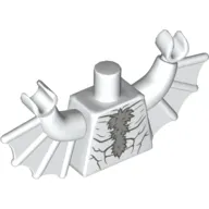 Torso with Bat Wings and Muscles, Light Bluish Grey Chest Hair Print, White Arms with Wings, White Hands