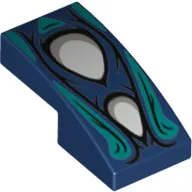 Brick Curved 2 x 1 No Studs with 2 White Eyes, Dark Turquoise Flames print
