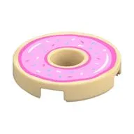 Tile Round 2 x 2 with Hole and Donut with Pink Icing Print
