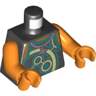 Torso Vest with Yellowish-Green and Dark Turquoise Circles, Necklace with Saturn Print, Orange Arms and Hands