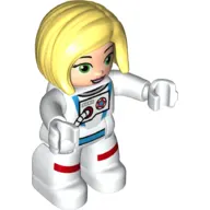Duplo Figure with Straight Hair with Left Parting Bright Light Yellow, White Astronaut Suit Print