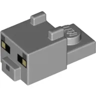 Animal Body Part, Cat Head 1 x 2 with Cube with Ears, Nose and Pixelated Face with Tan Eyes and Dark Bluish Grey Nose Print (Cat)